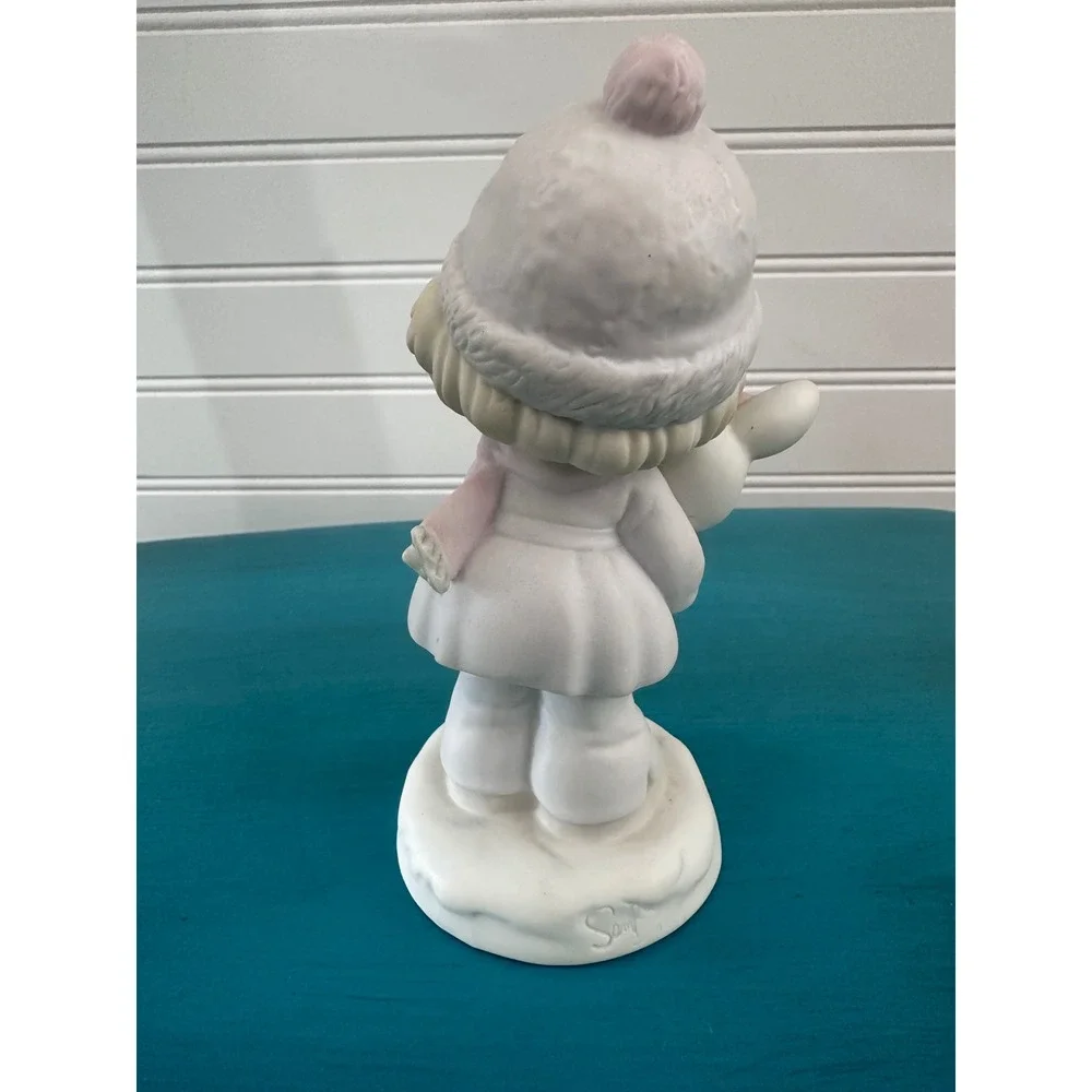 Porcelain Girl Holding Bunny Rabbit Figurine Pastel Pink Cute Cottagecore Decor
